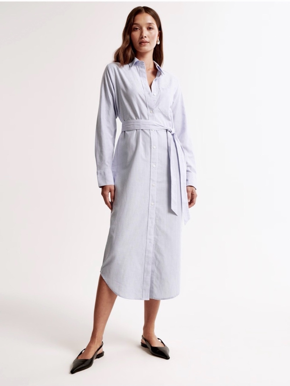 Abercrombie & Fitch Light Blue Striped Shirt Dress with Waist Tie